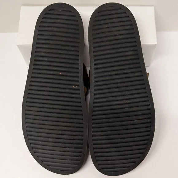 Steve Madden Zina Leather Double Strap and Buckle Sandals in Brown & Gold - Picture 11 of 12